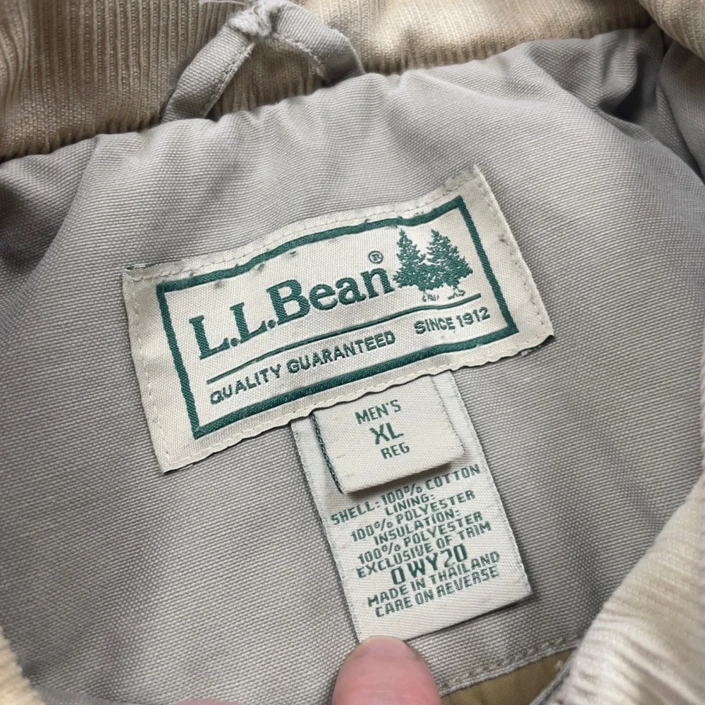 VTG 90s LL Bean Field Barn Coat Jacket XL Tan Quilted Lined Duck Canvas Corduroy